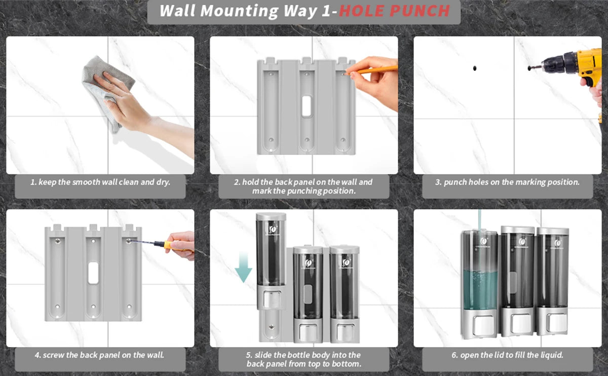 Wall Soap Shampoo Dispenser Bathroom Shower Gel Dispenser Kitchen