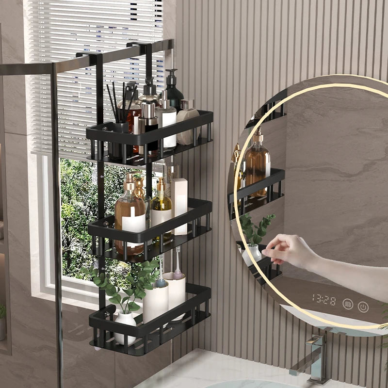 Bathroom wall mounted three-layer storage rack, door mounted rack