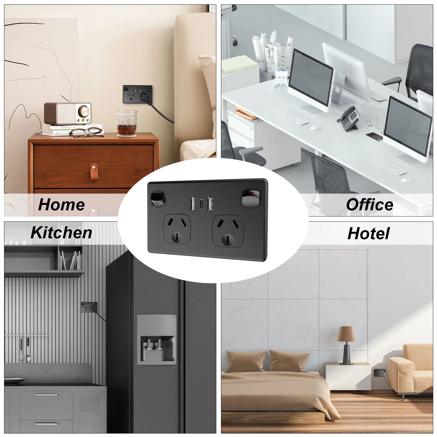 Australian Standard USB Wall Socket Dual Outlet with Type-C and