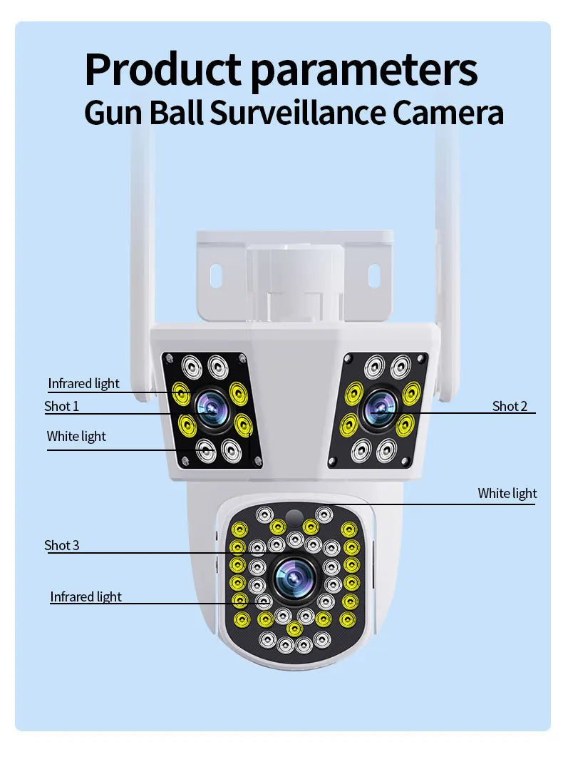 6K 12MP WiFi Outdoor Camera 8X Zoom Three Len Ai Motion Tracking PTZ