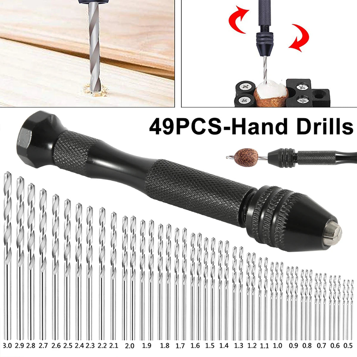 49Pcs Precision Pin Vise Hobby Drill with Model Twist Hand Drill Bits