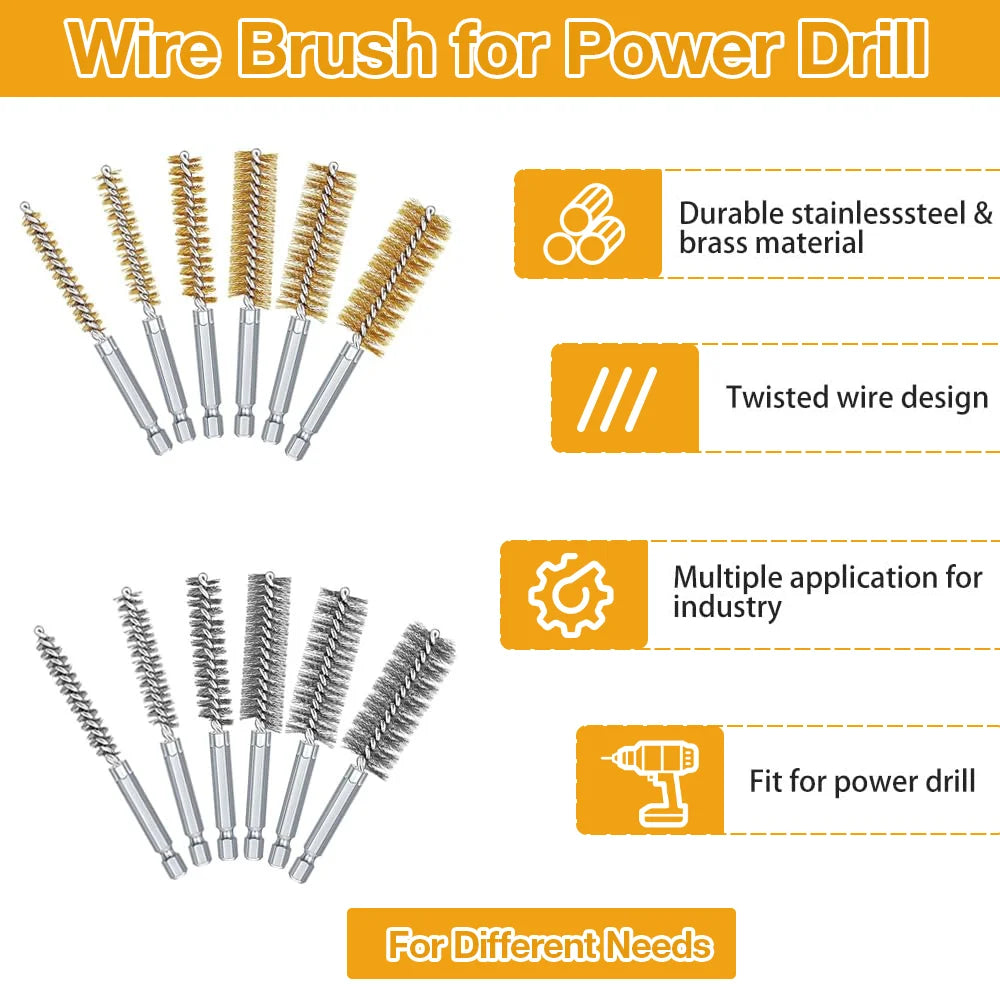6/12Pcs Stainless Steel Wire Brush,Drilling Cleaning Brush Set