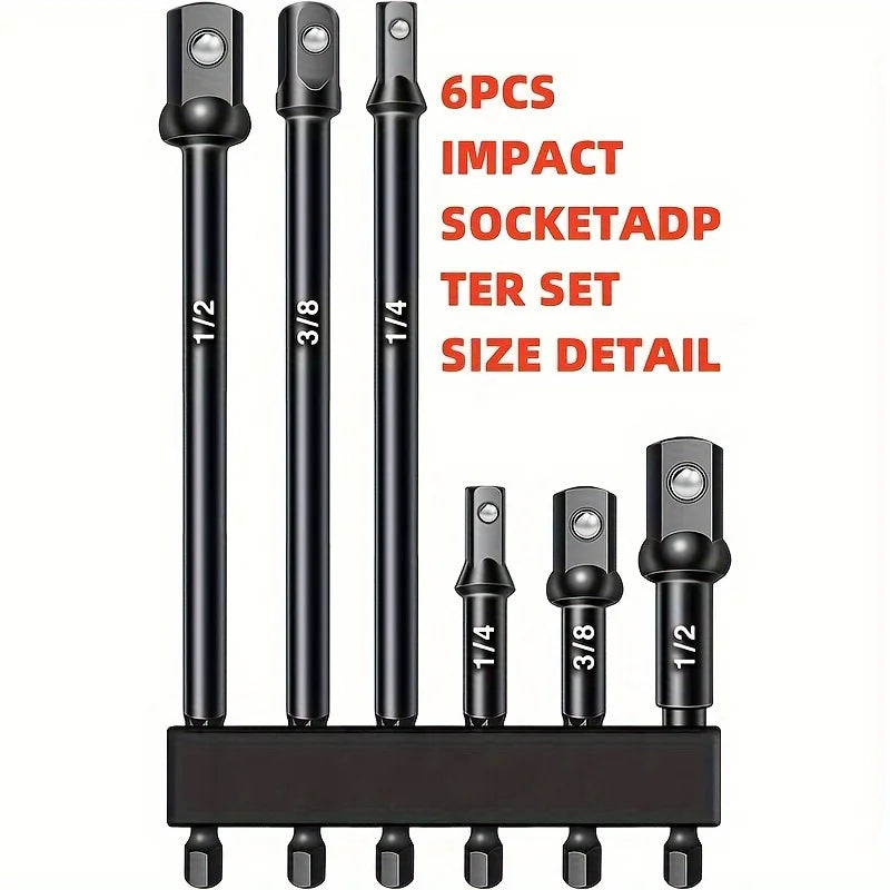 6-Piece Impact Socket Adapter Extension Kit — 1/4, 3/8 & 1/2 Drive