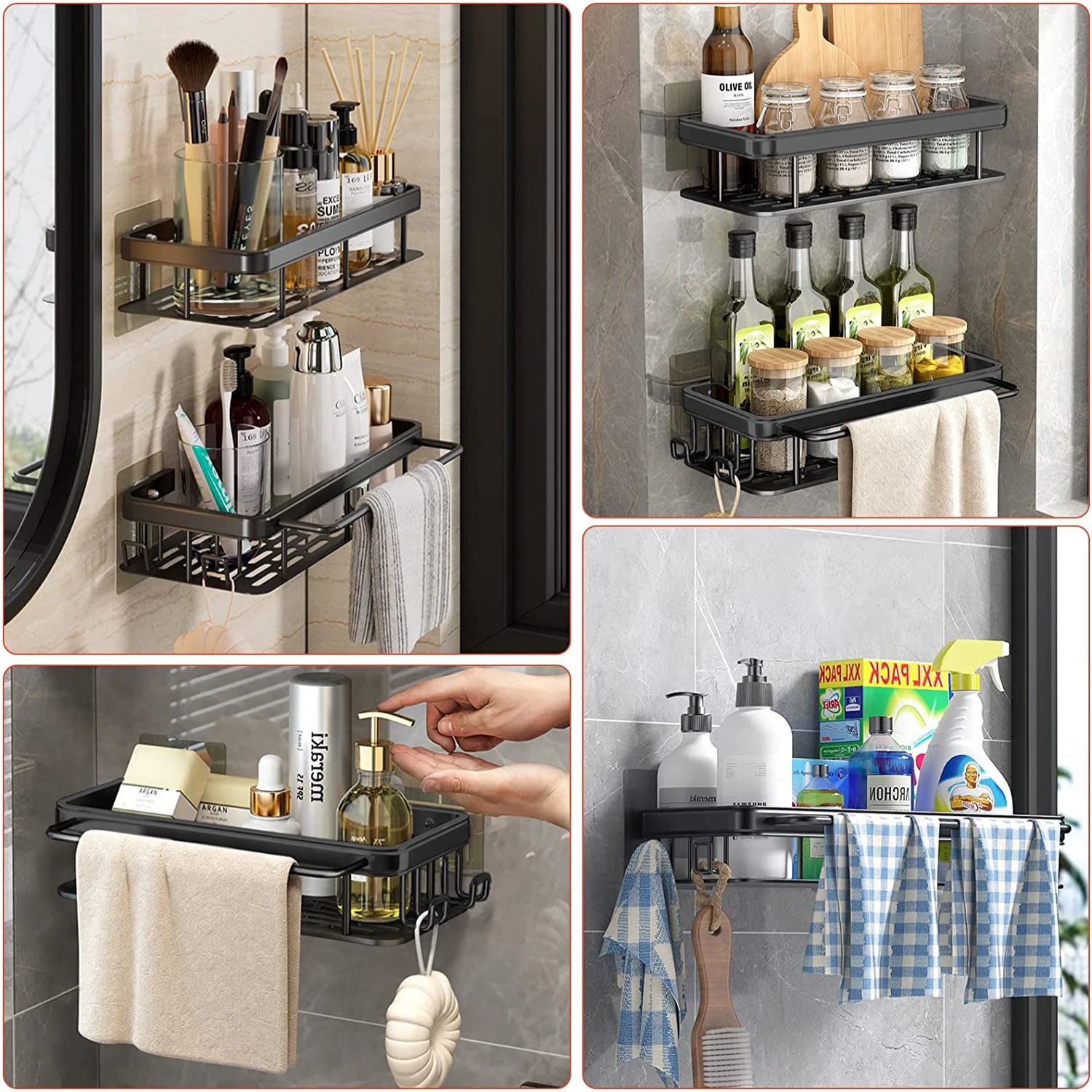 Bathroom No-Nail Shelf Shower Corner Shelf Aluminum Shampoo Shelf