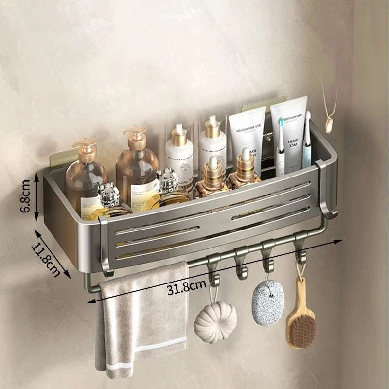 Wall Mounted No-Drill Bathroom Shelf Aluminum Alloy Storage Holder