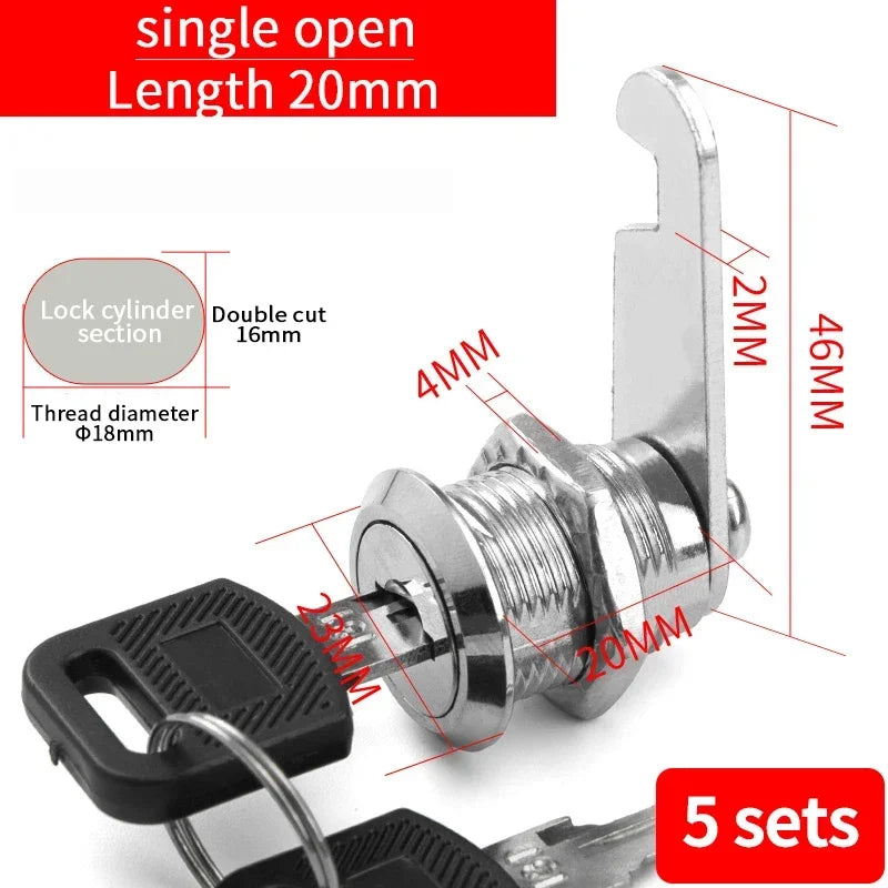 5/20 Sets Security Cam Locks - Metal Alloy Cylinder Cabinet Locker