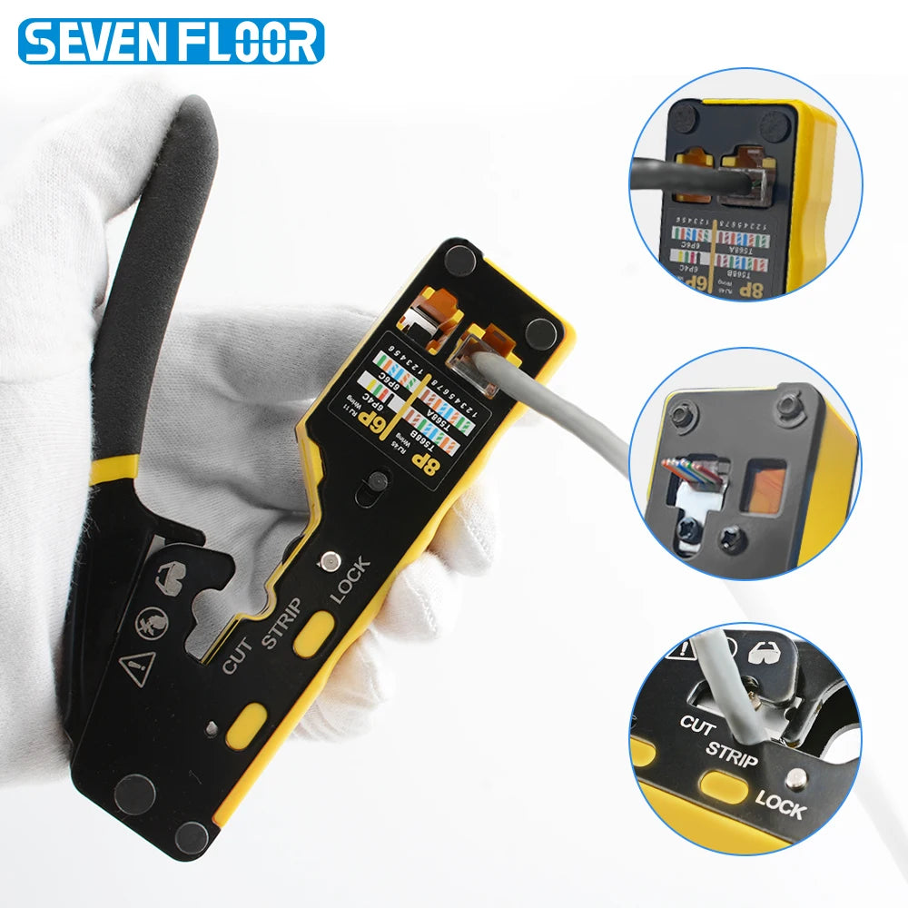 3-in-1 RJ45 Network Crimper – Crimp, Cut & Strip Cat6A/6/5E & RJ11/12