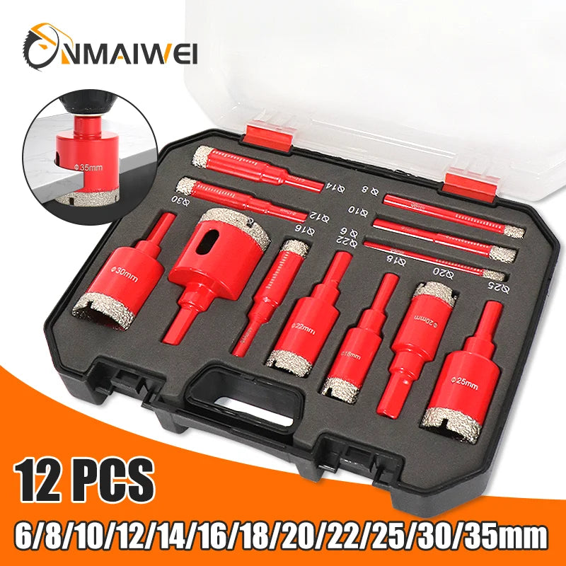 12-Piece Diamond Coated Drill Bit Set — 6mm to 35mm Hol - View 1