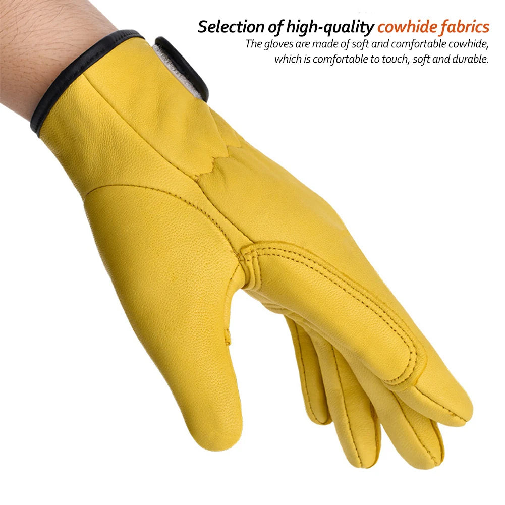 Men Work Gloves Soft Cowhide Driver Hunting Driving Farm Garden