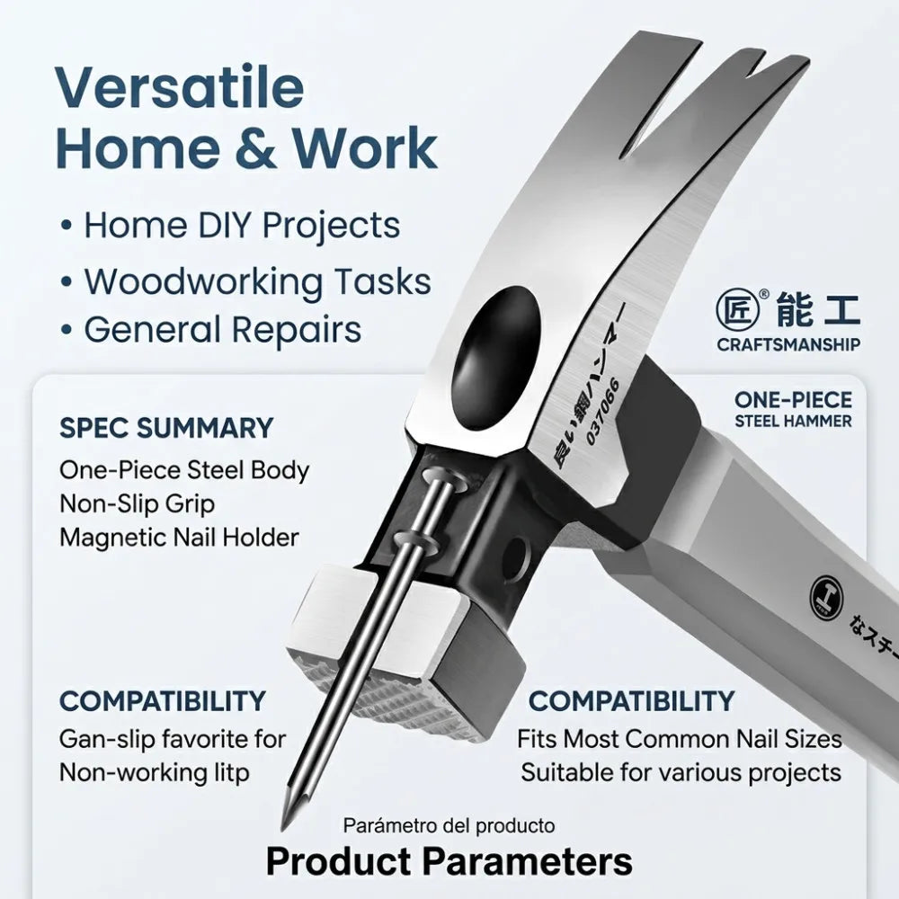 Claw Hammer with Long Handle, Double Nail, Carbon Steel