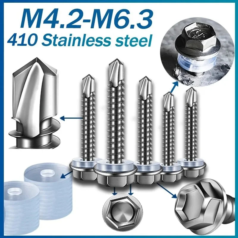 410 Stainless Steel Hex Head Self Drilling Screws M4.2 M4.8-M6.3mm