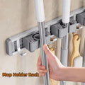Wall Mounted Mop And Broom Organizer Rack with 5 Hooks Strong Mop H...
