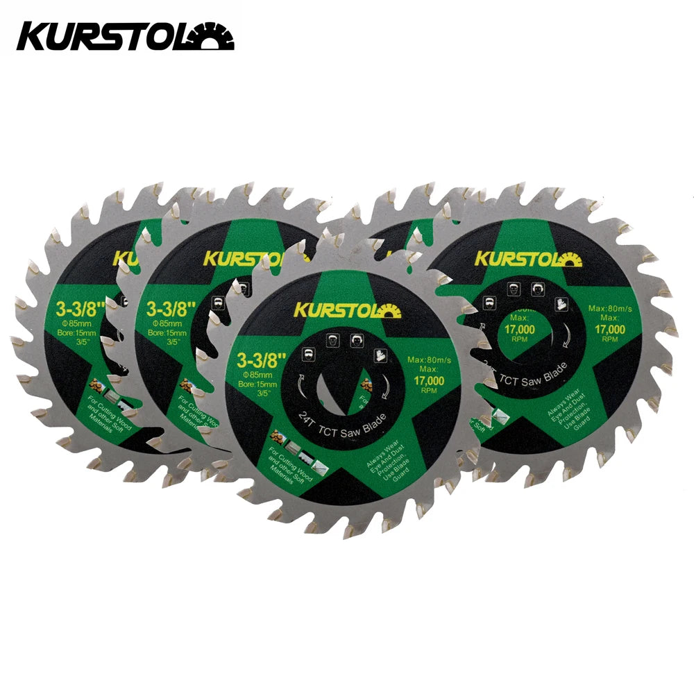 KURSTOL 5-Pack 85mm TCT Mini Circular Saw Blades – Wood & Plastic