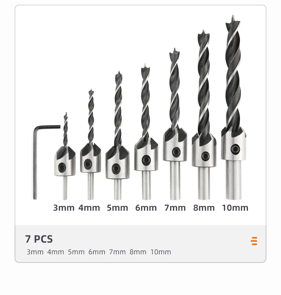 SIQICNC 3mm-10mm HSS Countersunk Bit Set Reamer Woodworking Chamfer