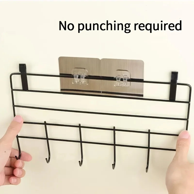 No Drill Double Bathroom Shelf with 4 Seamless Hooks
