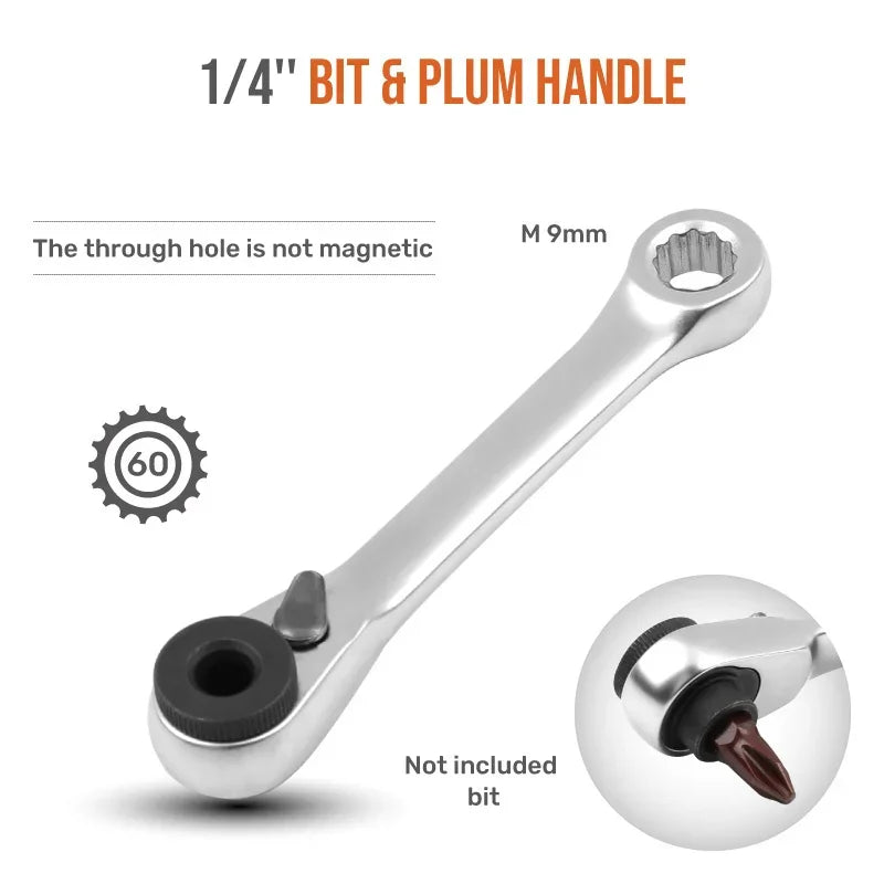 Mini treble 1/4 Ratchet Wrench Double Ended Quick Socket Ratchet