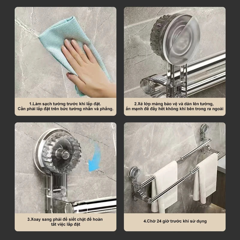 Double Layer 56-94cm Suction cup wall mounted towel rack