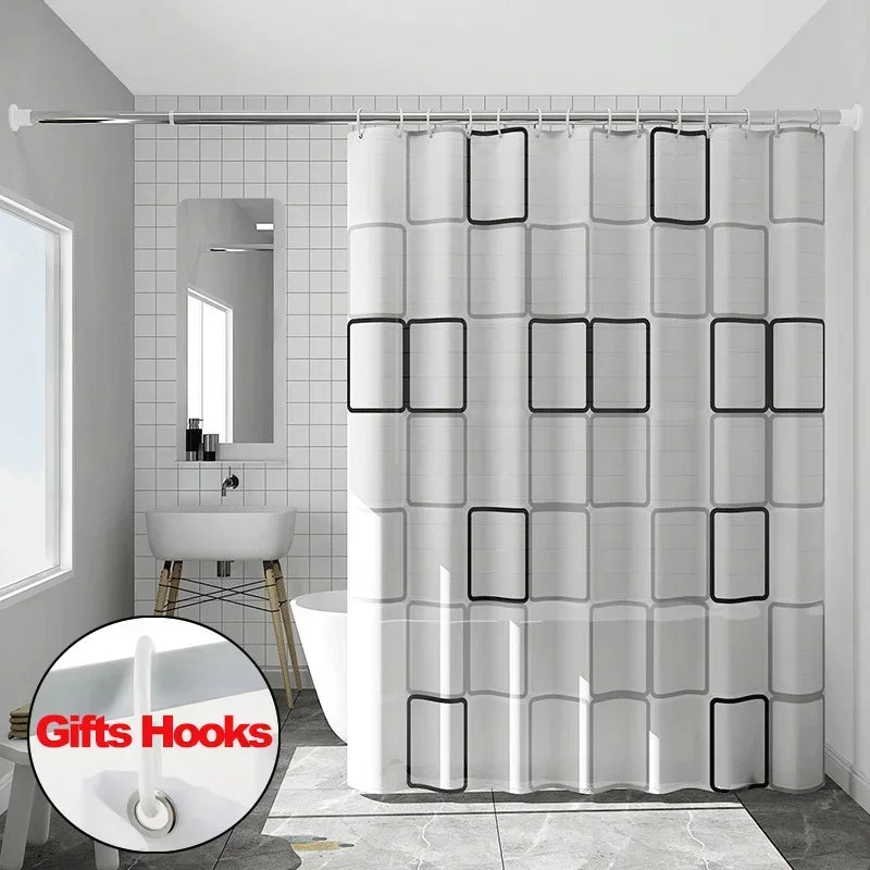 Bathroom Shower Curtains with Hooks Waterproof and Mildew Proof Dur...