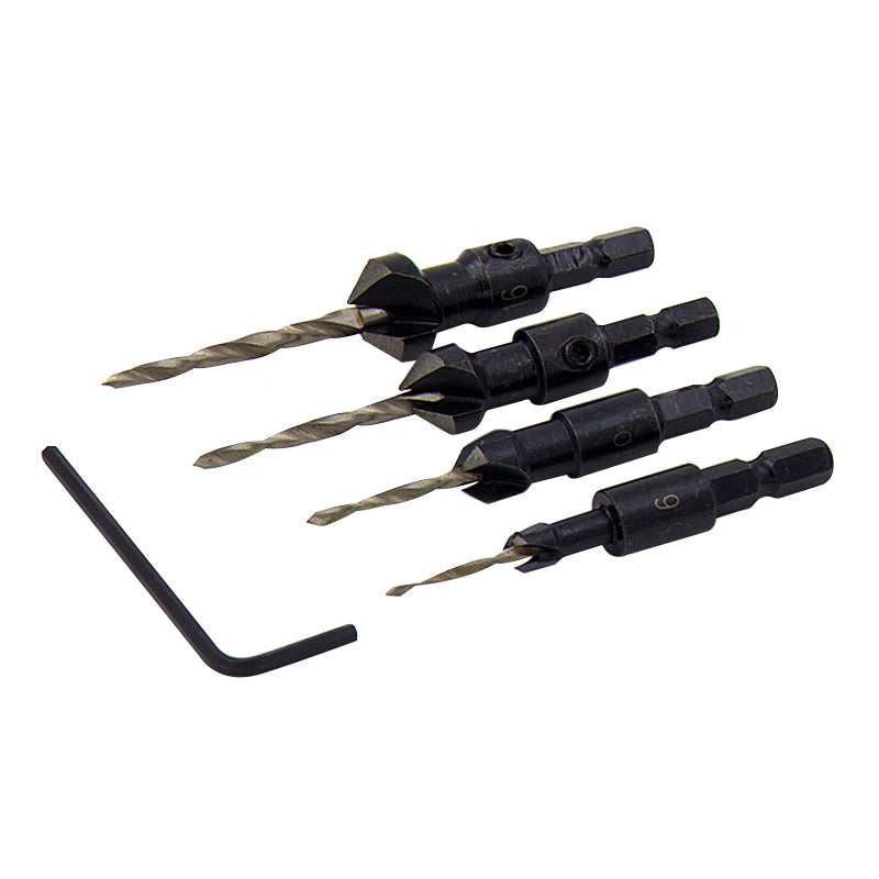 4pc Cone-shaped Countersunk Head Drill Hexagonal Shank Hole Expanding