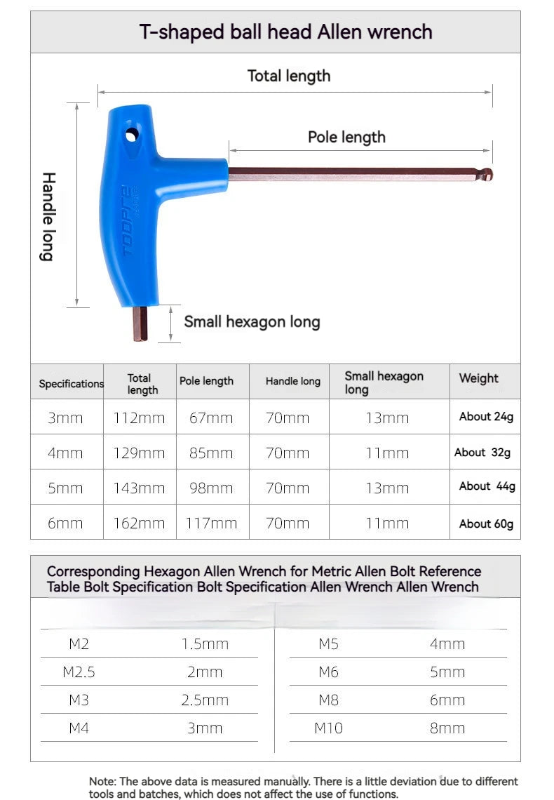 T25 3/4/5/6MM Bike Allen Key Wrench T-Shaped Extended Plastic Handle