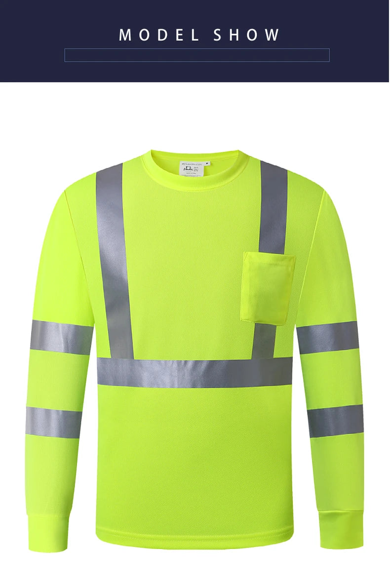 Long Sleeve Safety Shirt High Visibility Reflective Construction Work
