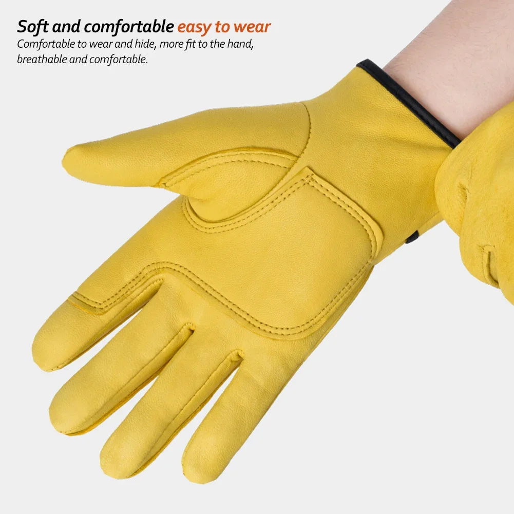 Men Work Gloves Soft Cowhide Driver Hunting Driving Farm Garden