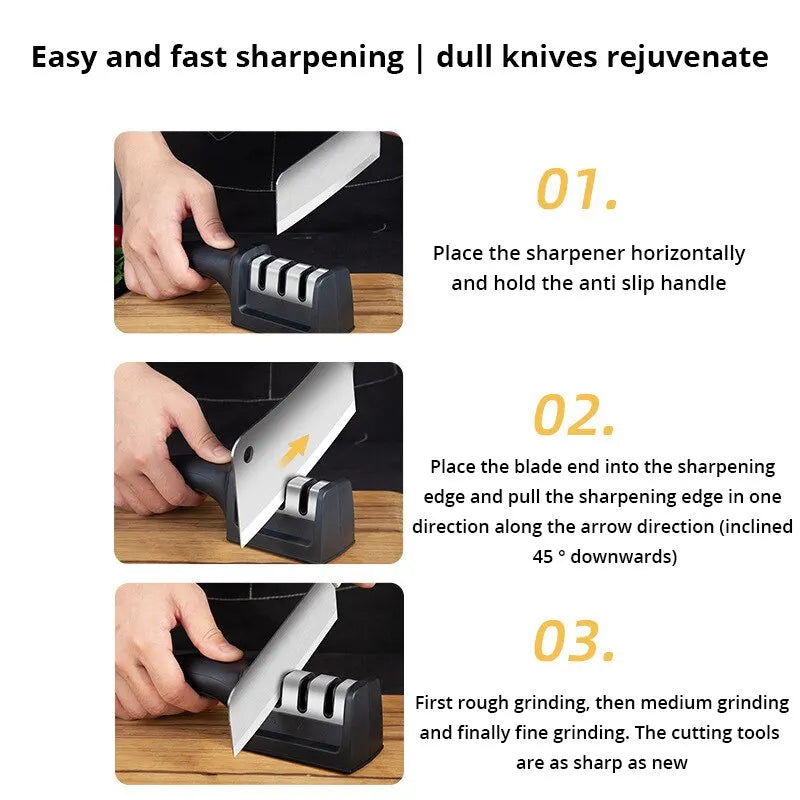 Black Kitchen Three Segment Knife Sharpener Household Multi