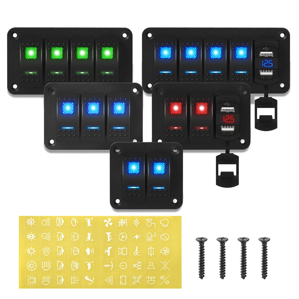 2 3 4 5 6 8 Gang Waterproof Marine Switch Panel 12V With 4.2A Dual