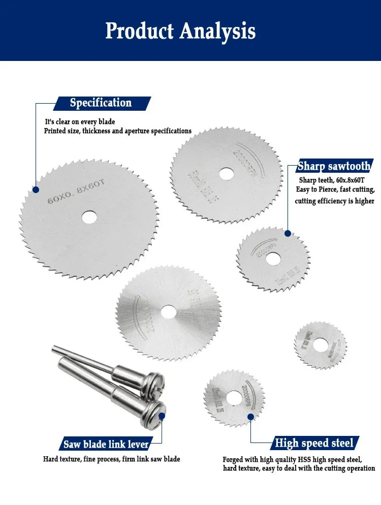 HSS Circular Saw Blade Set – 6-Piece High Speed Steel Cutting Discs