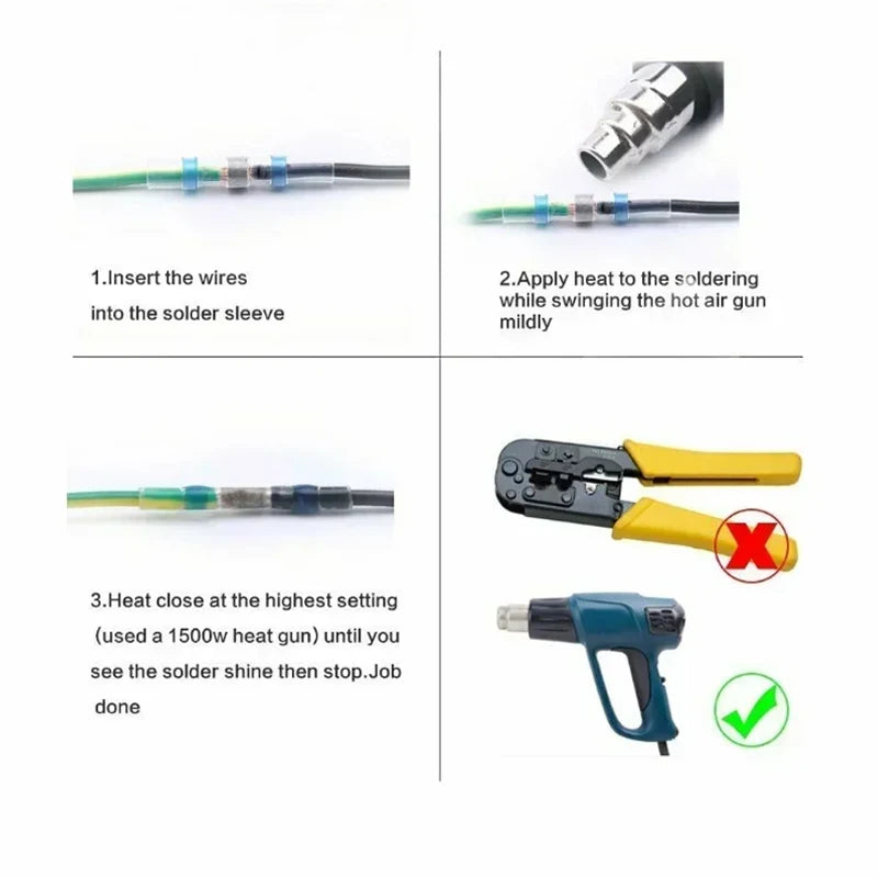 Solder Seal Wire Connectors – 3:1 Heat Shrink Waterproof Butt Crimp