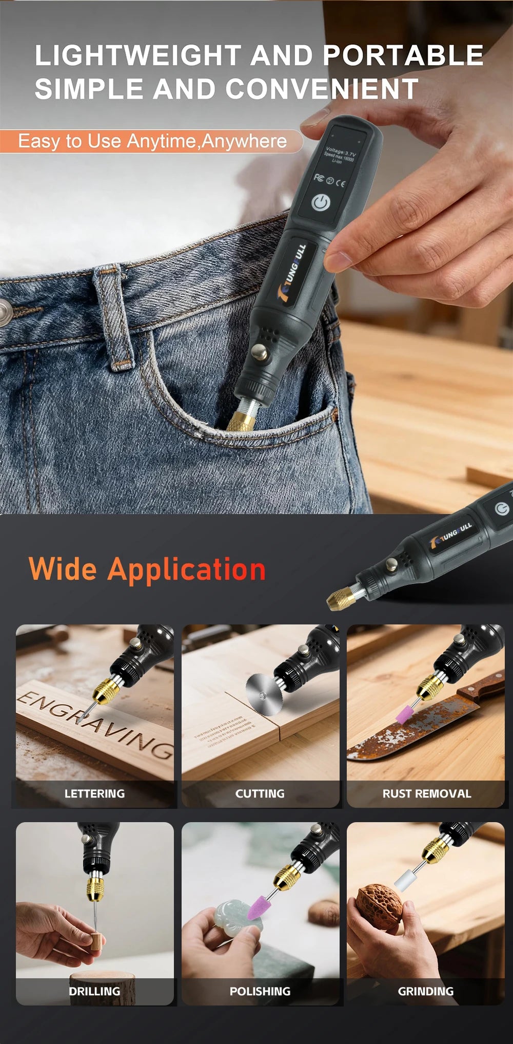 Mini Electric Drill USB Wireless Mini Handheld Drill Rotary Tool