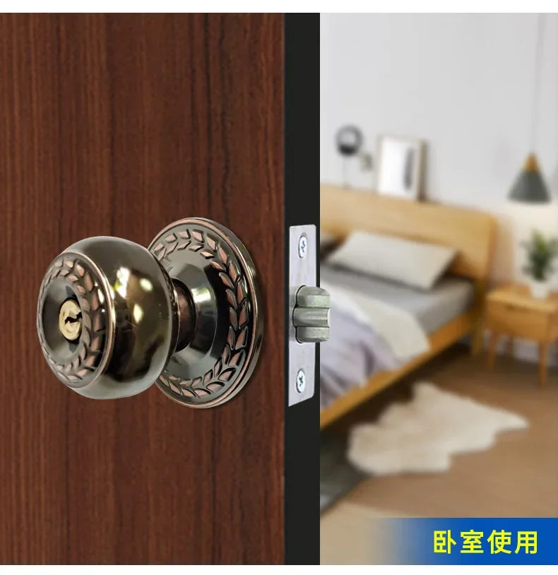 Stainless Round Door Knobs Rotation Lock Knobset Handle