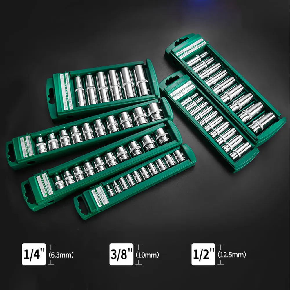 Hex Socket Wrench Head Set 1/4 3/8 1/2 Short Long Socket Deep Nut