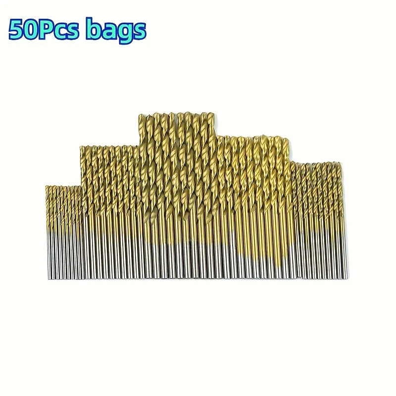 50pcs Titanium Coated High Speed Steel Drill Bits