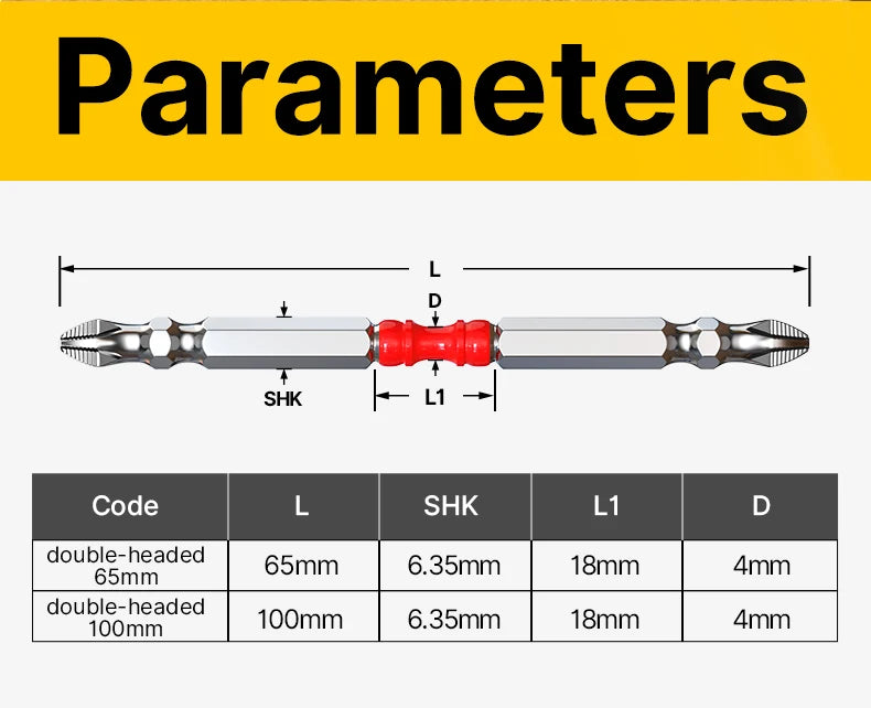 10PCS 65mm 100mm Double End PH2 Magnetic Screwdriver Bits Non-slip