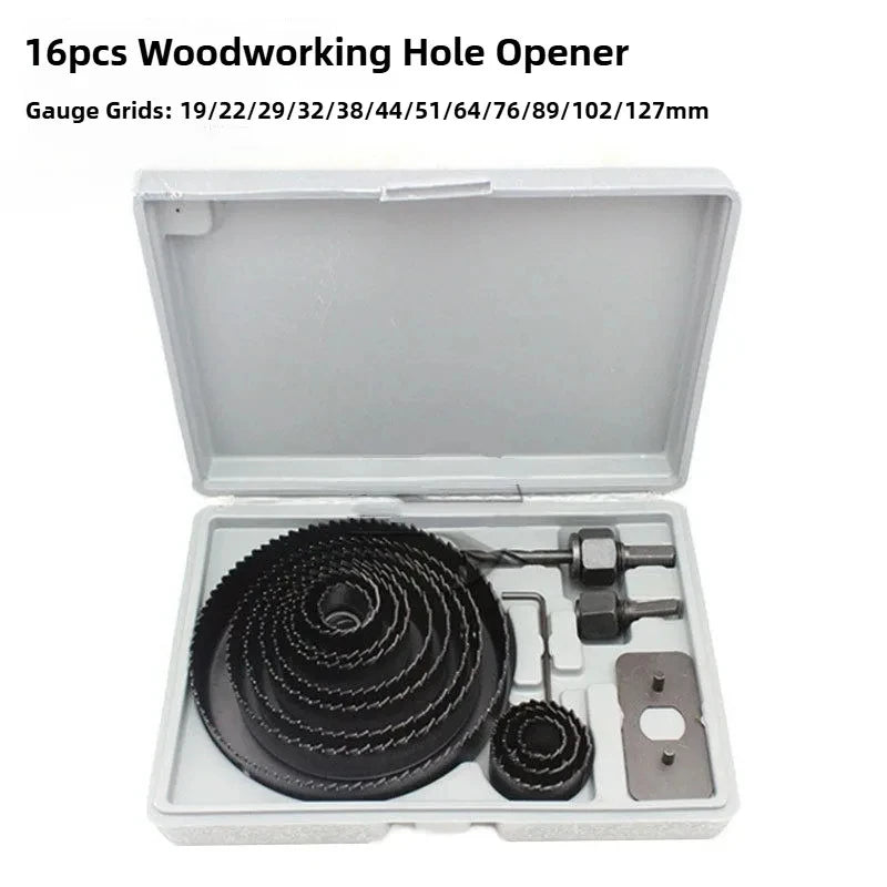 16-Piece Carbon Steel Hole Saw Kit — Metal Circle Cutter for Wood,