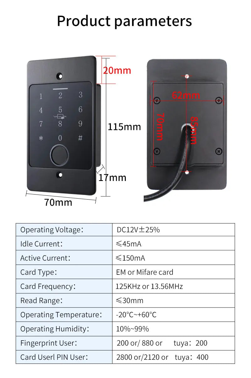 Tuya Wifi Standalone Fingerprint Access Control Keypad Metal