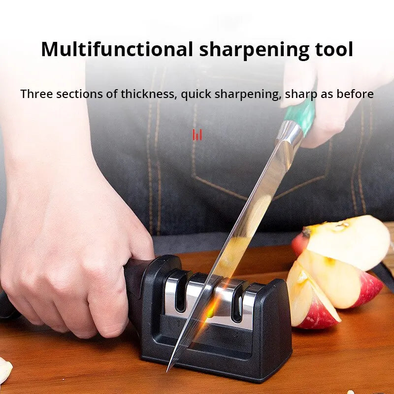Black Kitchen Three Segment Knife Sharpener Household Multi
