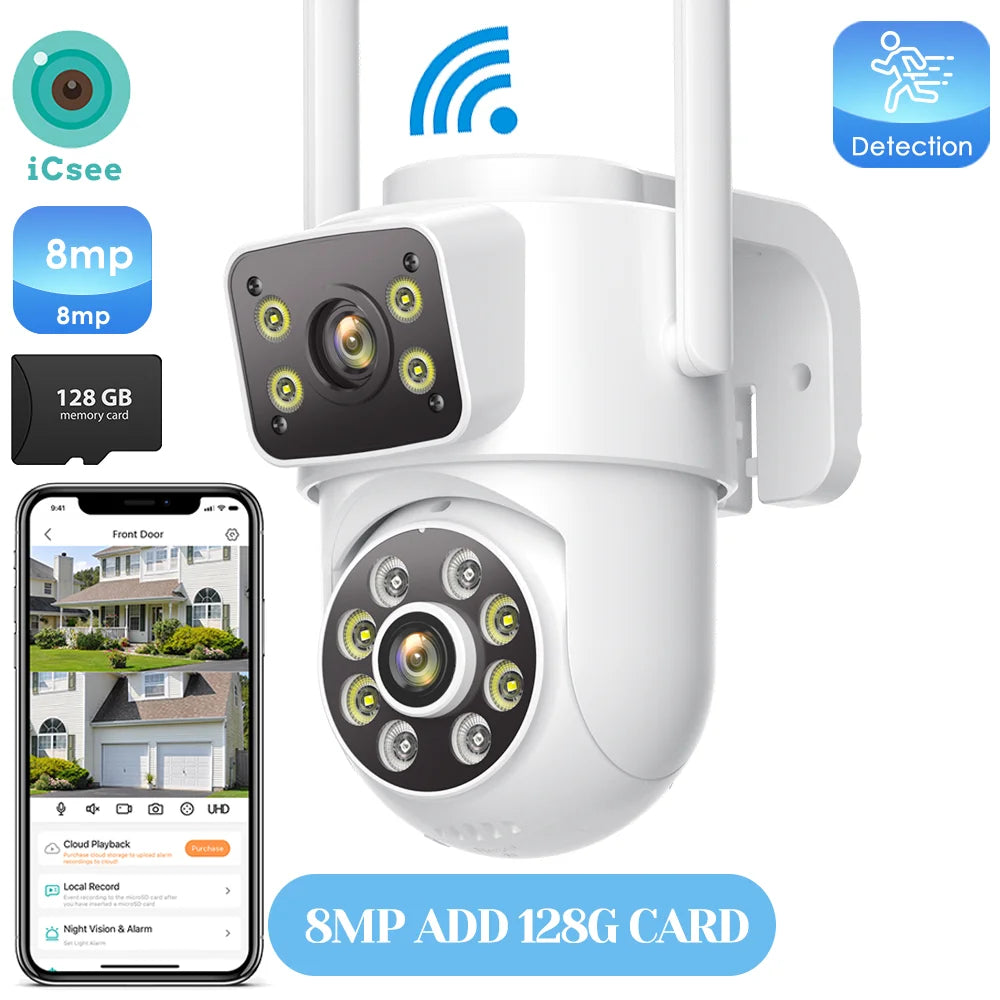 8MP 4K Outdoors Wifi Camera Dual Lens Security PTZ IP Camera 5X