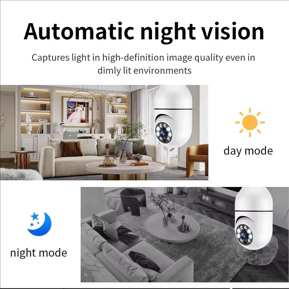 Bulb E27 Surveillance Camera Full Color Night Vision Automatic Human