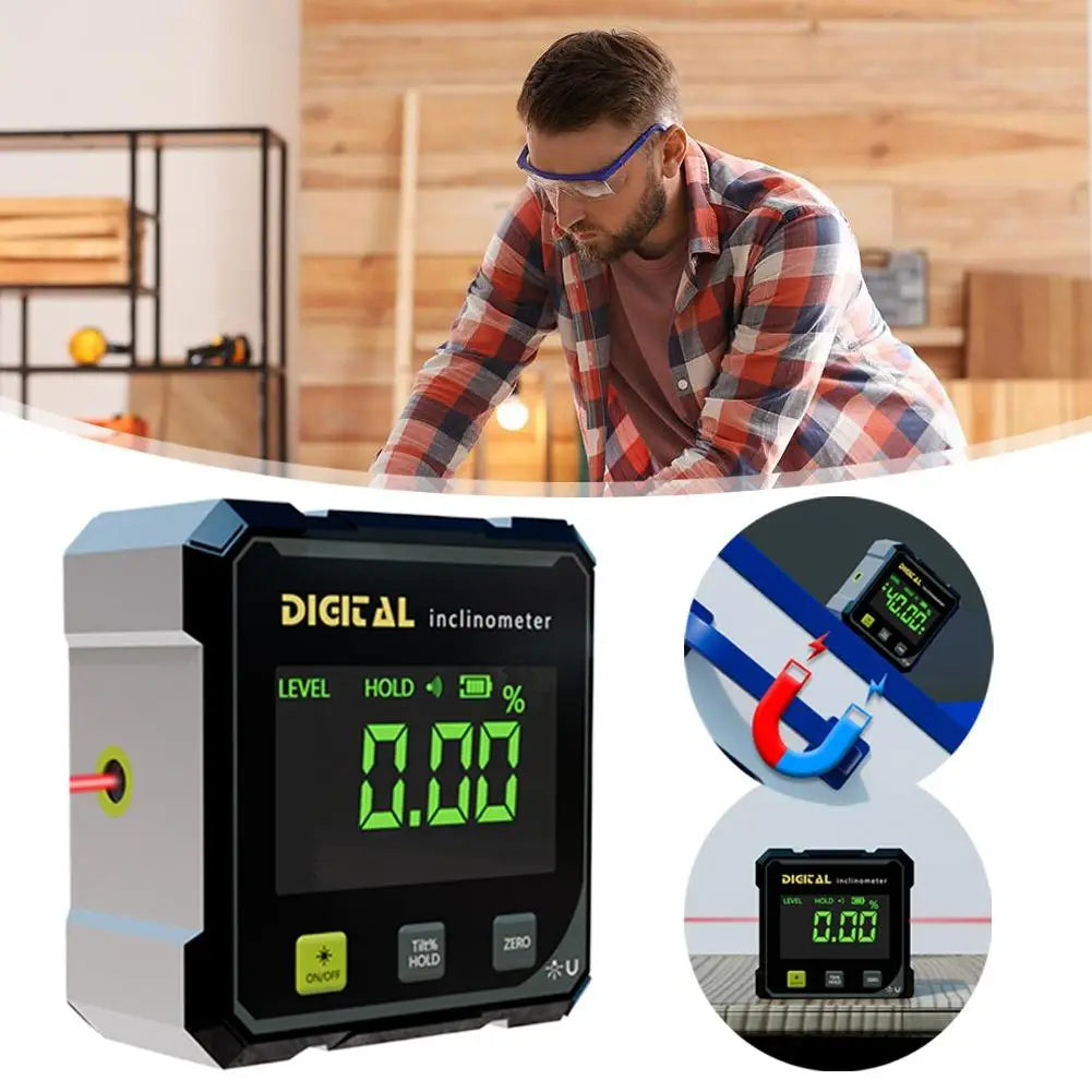 Smart Laser Digital Inclinometer Level Box 4-Side Magnetic 360° High