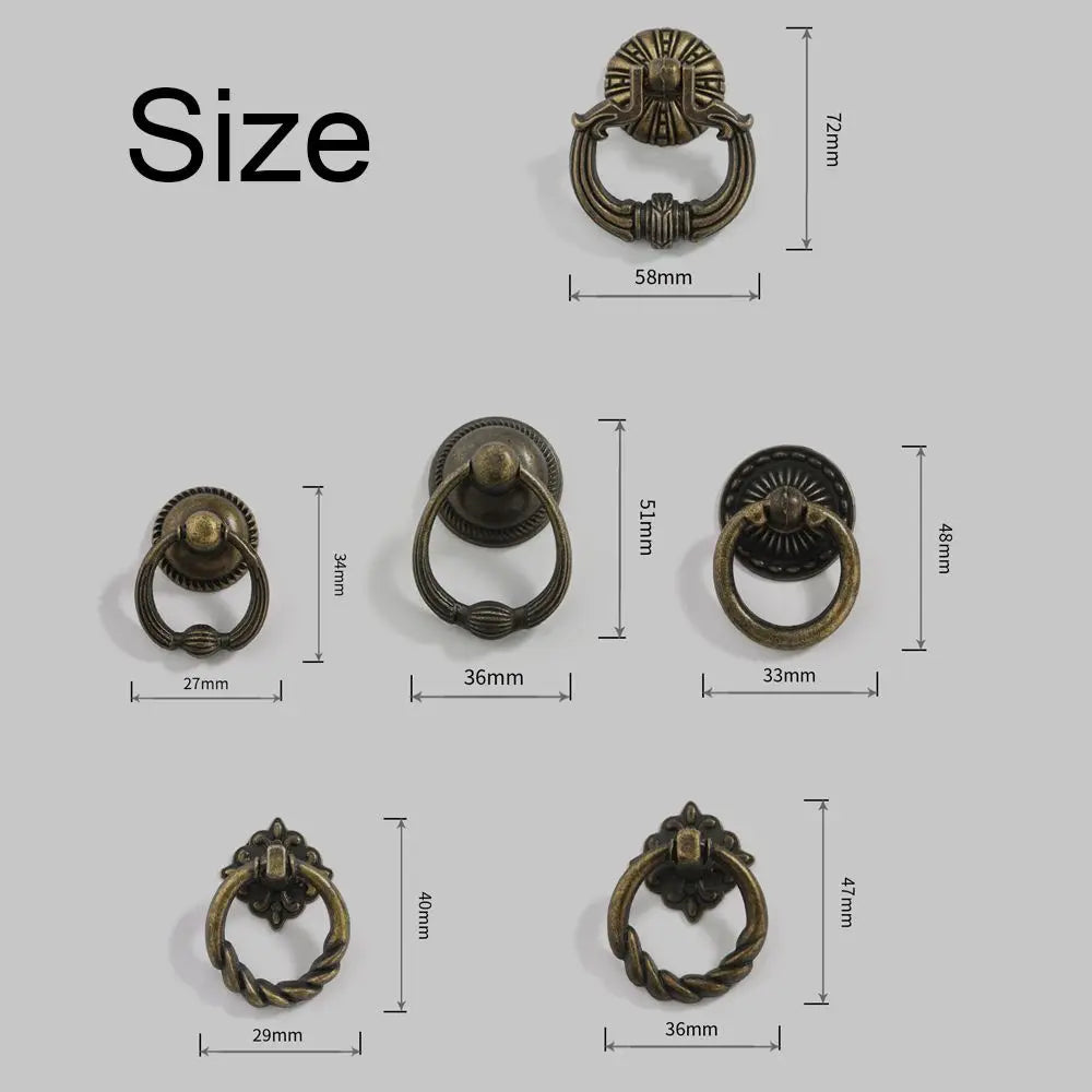 Retro Bronze Handles Ring Pattern Wardrobe Cabinet Drawer Closet