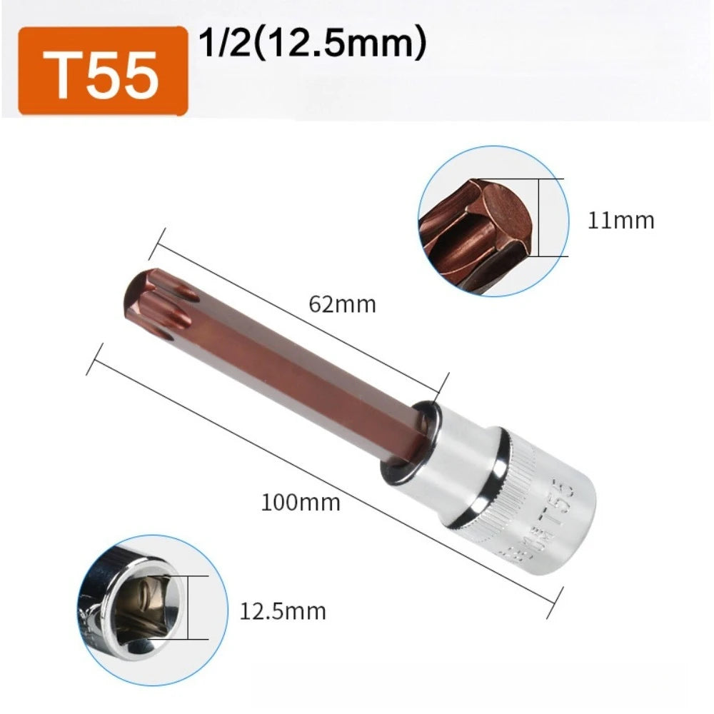 1/2 Long Torx Screwdriver Bits 100mm 1/2" Drive Bit Socket T10 T15