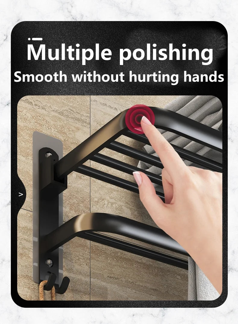 Matte Black 50CM Folding Holder With Hook Towel Holder Wall Mount