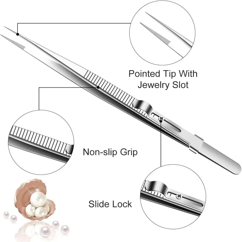 Professional Stainless Steel Tweezers Adjustable with Buckle Slide