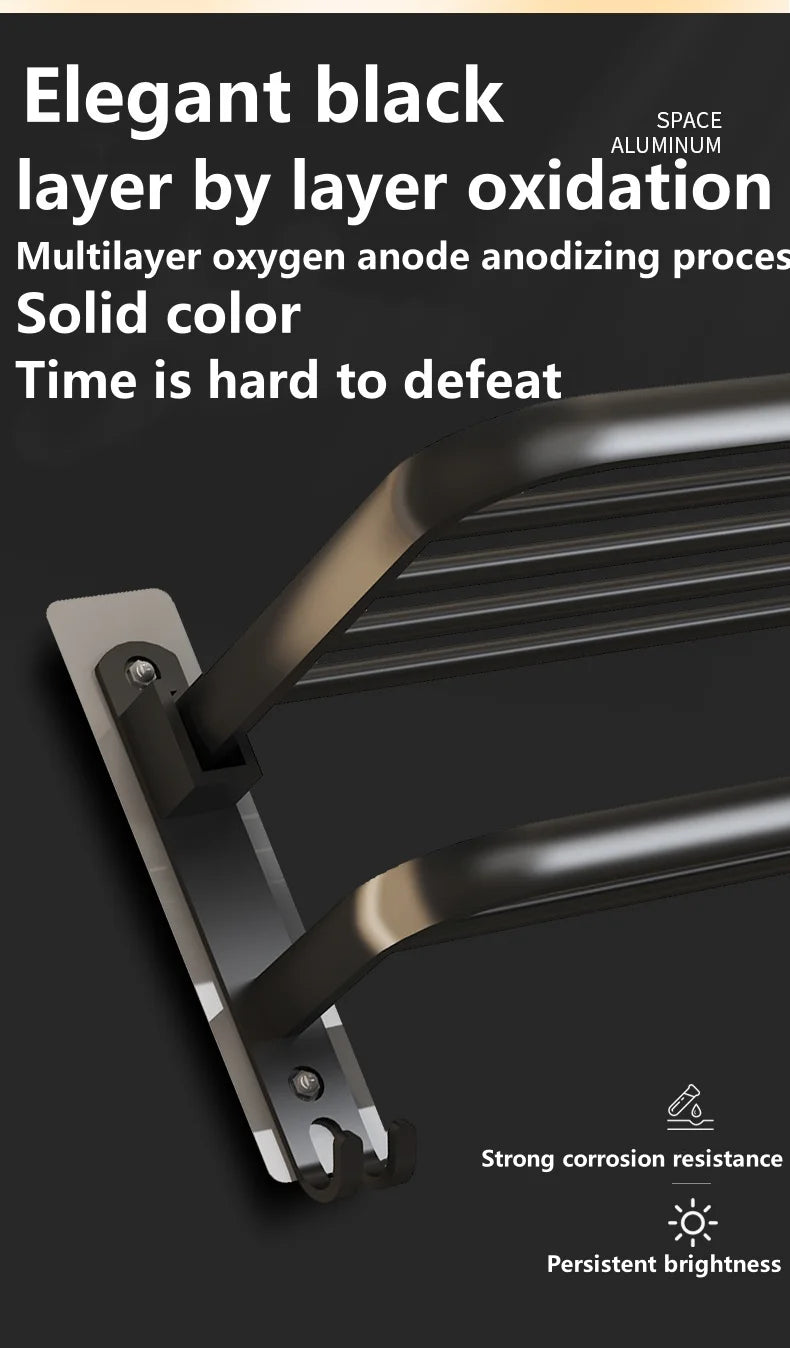 Matte Black 50CM Folding Holder With Hook Towel Holder Wall Mount