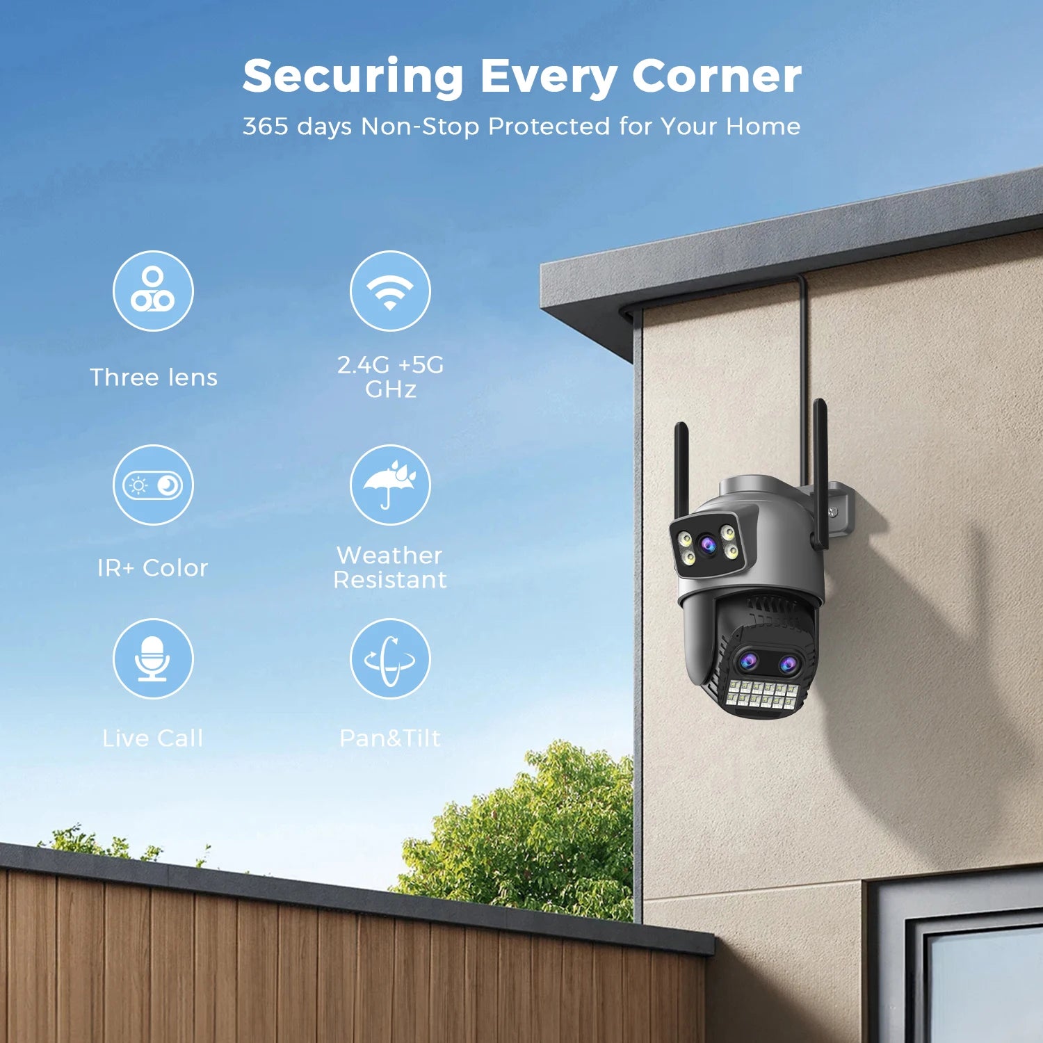 Outdoor Dual Screen Security PTZ Cam, Auto Tracking Surveillance, 6K