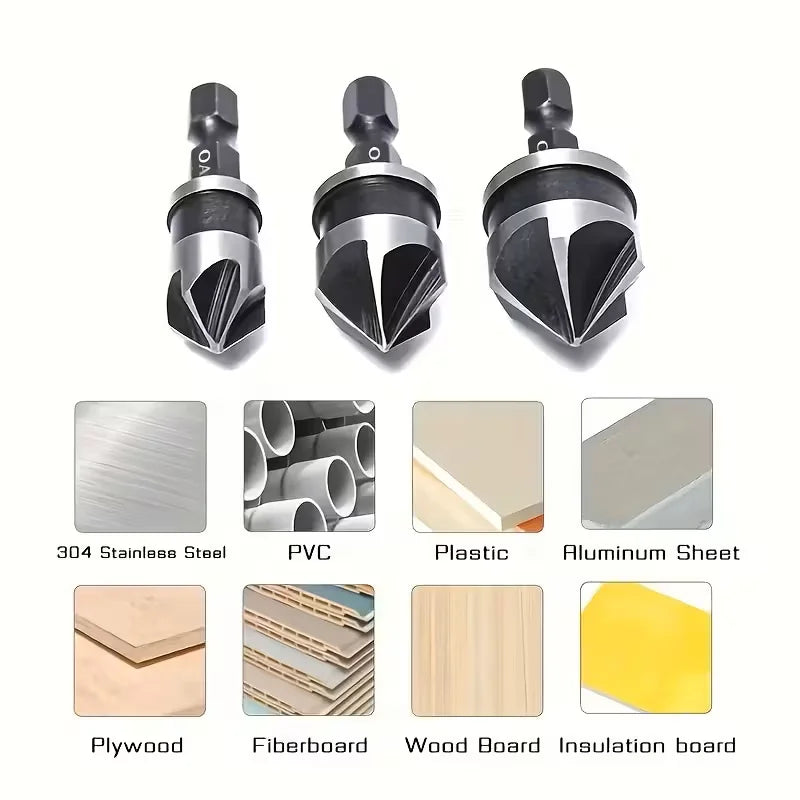 3pcs hexagonal handle high-speed steel chamfering and deburring drill
