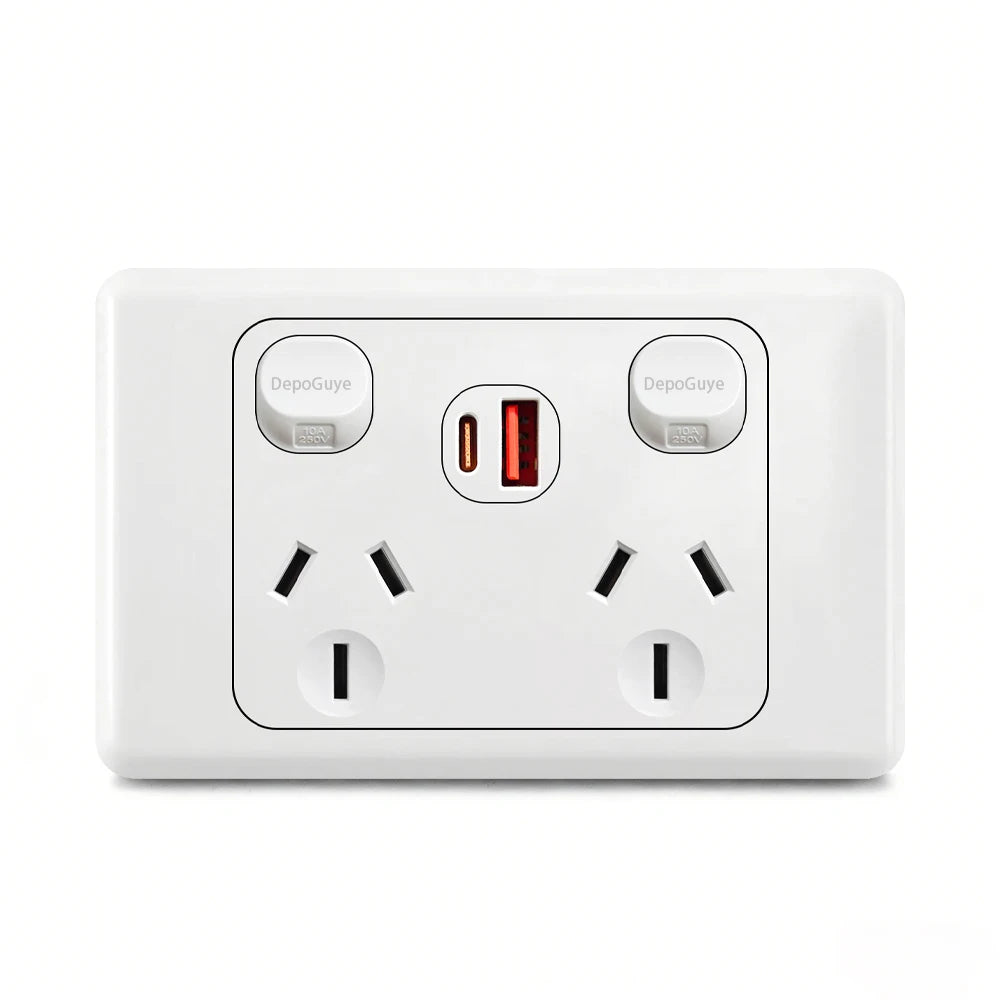 Australian Standard Usb Wall Dual Socket with 2gang Switch