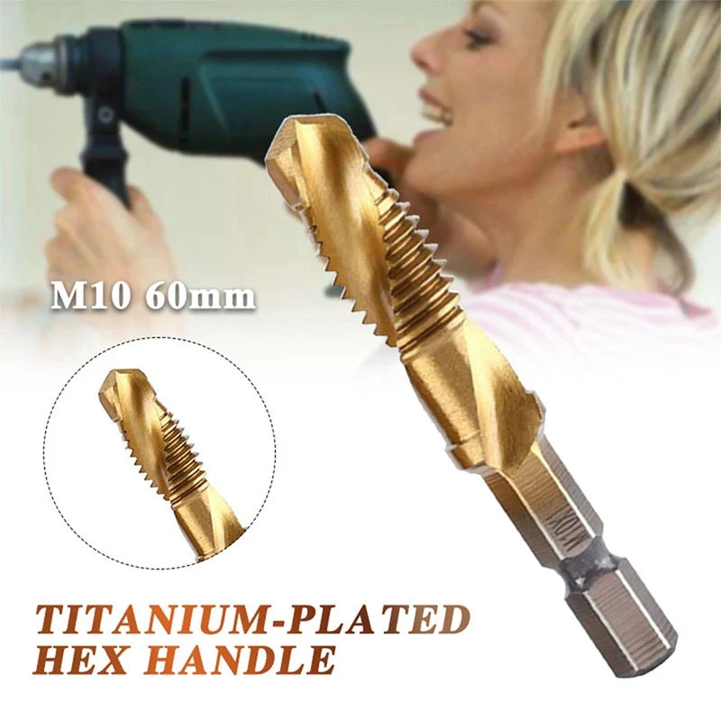 1/6Pcs Tap Drill Bit Set Hex Shank Titanium Plated HSS Screw Thread